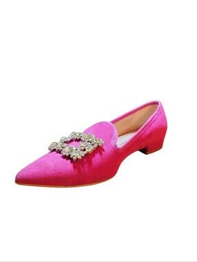 Michele Lopriore Milano,Women's Hot Pink Crystal-Embellished Pointed Loafer.